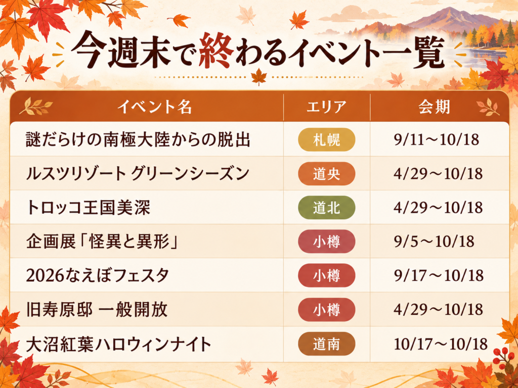 2026年10月18日で終わる秋イベント一覧